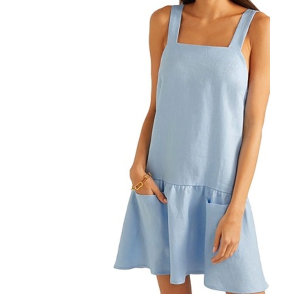 Matin 4 Pocket Open Back Linen Mini Sundress Sky Blue NWT Sz 12